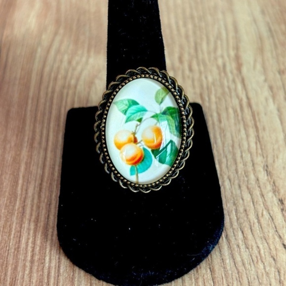 Vintage Style Fruit Print Victorian Style Adjustable Ring, Handmade, NWT
